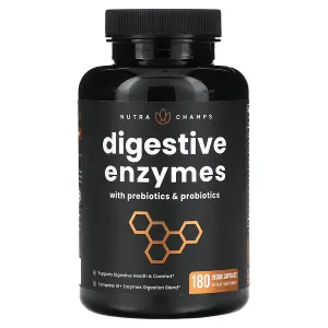 Травні ферменти з пребіотиками та пробіотиками, Digestive Enzymes with Prebiotics & Probiotics, NutraChamps, 180 вегетаріанських капсул