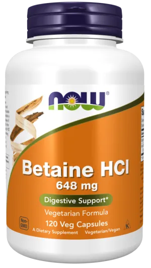 Бетаин гидрохлорид, Betaine HCL, Now Foods, 648 мг, 120 вегетарианских капсул