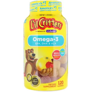 Омега-3 с ДГК и витаминами для детей, Omega-3, L'il Critters, вкус малины и лимонада, 120 жевательных конфет (Default)