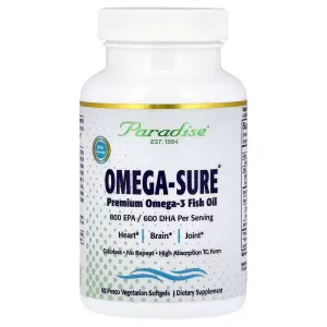 Рыбий жир премиум-класса с омега-3, Omega-3 Fish oil, Paradise Herbs, концентрат, 1000 мг, 60 вегетарианских гелевых капсул Pesco