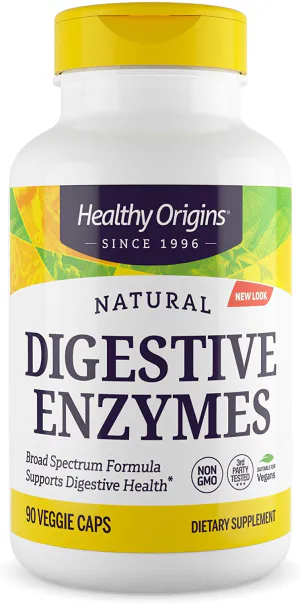 Пищеварительные ферменты, Digestive Enzymes, Healthy Origins, широкого спектра действия, 90 капсул