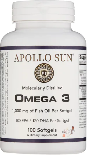 Омега-3, Omega-3, APOLLO SUN, 1000 мг, 100 гелевых капсул

