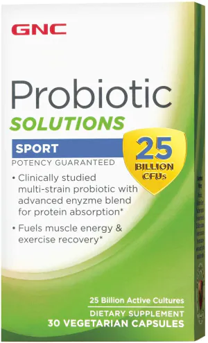 Пробиотики для спортсменов, Probiotic Solutions Sport, GNC, 25 млрд. КОЕ, 30 вегетарианских капсул