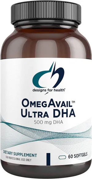 Рыбий жир с высоким содержанием ДГК, OmegAvail Ultra DHA, Designs for Health, 500 мг, 60 гелевых капсул