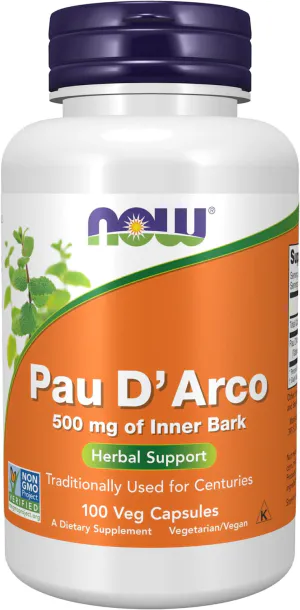 По д'арко, Pau D' Arco, Now Foods, 500 мг, 100 капсул