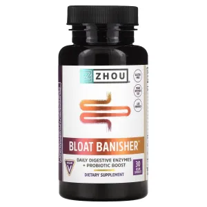 Средство от вздутия живота, Bloat Banisher, Zhou Nutrition, 30 веганских капсул

