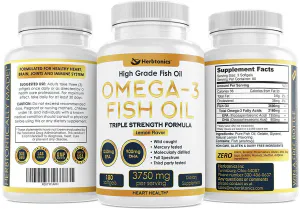 Омега-3, рыбий жир, Pure Omega, Herbtonics, 3750 мг, вкус лимона, 180 гелевых капсул