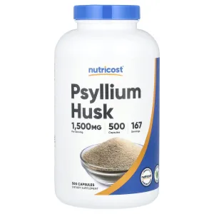 Подорожник, Psyllium Husk, Nutricost, шелуха семян, 1500 мг, 500 капсул (500 мг в 1 капсуле)