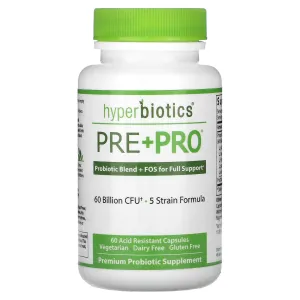 Пробиотики + пребиотики, PRO-15, Prebiotic + Probiotic, Hyperbiotics, 5 млрд КОЕ,  60 микрожемчужин замедленного действия
