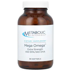 Омега-3, EPA и DHA, Mega Omega, Metabolic Maintenance, двойного действия, 90 капсул