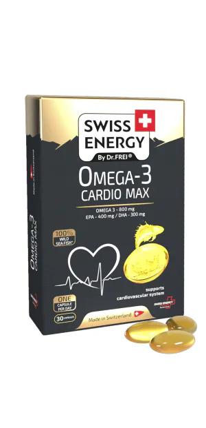 Омега-3, Omega-3 CARDIO MAX blister, Swiss Energy, поддержка сердечно-сосудистой системы, 30 гелевых капсул