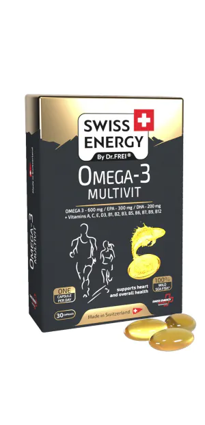 Мультивитамины с Омега-3, Omega-3 MULTIVIT blister, Swiss Energy, 12 витаминов, 30 гелевых капсул