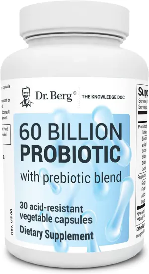 Пробиотики и пребиотики, 60 Billion Probiotic Supplement, Dr. Berg, 60 млрд КОЕ, 30 вегетарианских капсул