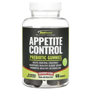 Контроль аппетита, Appetite Control, Prebiotic Gummies, DietWorks, с пребиотиками, со вкусом малины, 60 жевательных конфет