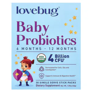 Пробиотики для детей, Baby Probiotics, LoveBug Probiotics, от 6 до 12 месяцев, 4 млрд КОЕ, 30 стиков 