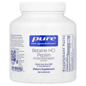 Бетаина гидрохлорид + пепсин, Betaine HCL/Pepsin, Pure Encapsulations, для пищеварительного тракта, 250 капсул