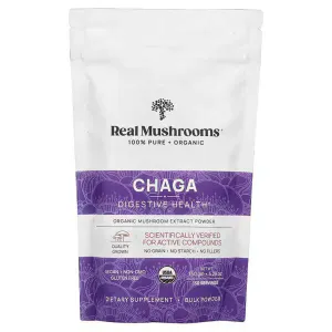 Чага, Chaga, Real Mushrooms, экстракт грибов, органический порошок, 150 г