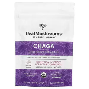 Чага, Chaga, Real Mushrooms, экстракт грибов, органический порошок, 60 г