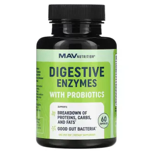 Пищеварительные ферменты с пробиотиками, Digestive Enzymes with Probiotics, MAV Nutrition, один раз в день, 60 капсул