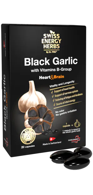 Черный чеснок, Herbs BLACK GARLIC with Vitamins B-Group, Swiss Energy, с витаминами группы В, 20 капсул
