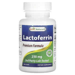 Лактоферрин, Lactoferrin, Best Naturals, поддержка кишечника и иммунитета, 250 мг, 60 вегетарианских капсул
