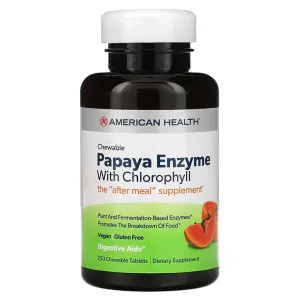 Ферменты папайи с хлорофиллом, Papaya Enzyme with Chlorophyll, American Health, 250 жевательных таблеток