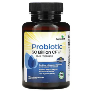 Пробиотики и пребиотики, Probiotic Plus Prebiotic, FutureBiotics, 50 млрд КОЕ, 60 вегетарианских капсул (25 миллиардов КОЕ на капсулу)