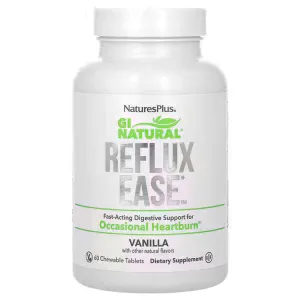 Поддержка пищеварения, облегчение изжоги, Reflux Ease, NaturesPlus, Gi Natural, ваниль, 60 жевательных таблеток