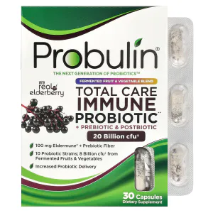Пробиотик, пребиотик и постбиотик для иммунитета, Total Care Immune Probiotic + Prebiotic & Postbiotic with Real Elderberry, Probulin, с настоящей бузиной, 20 млрд КОЕ, 30 капсул