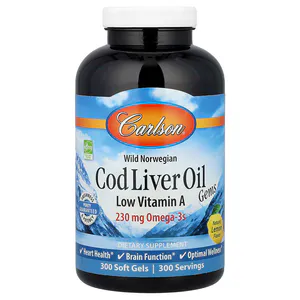 Рыбий жир из печени трески, Cod Liver Oil Gems, Carlson Labs, лимон, с низким содержанием витамина А,, 300 капсул