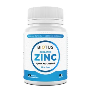 Хелатний цинк, Chelated Zinc, Biotus, 30 мг, 60 капсул