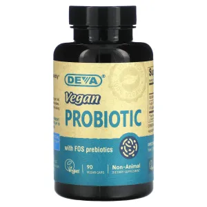 Пробіотик із пребіотиком ФОС, Vegan Probiotic with FOS Prebiotic, Deva, веганський, 90 веганських капсул