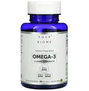 Омега-3, класична сила, Aqua Biome, Omega-3, Enzymedica, зі смаком лимона, 1200 мг, 60 гелевих капсул (600 мг в одній капсулі)