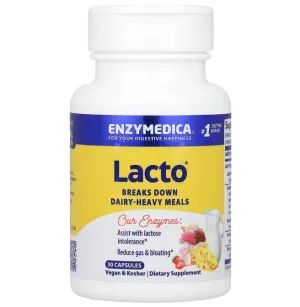 Ферменти для травлення, лакто, Lacto, Enzymedica, молочна формула для травлення, 30 капсул