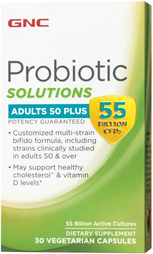 Пробиотики для пожилых людей, Probiotic Solutions Adults 50 Plus, GNC, 55 млрд. КОЕ, 30 вегетарианских капсул