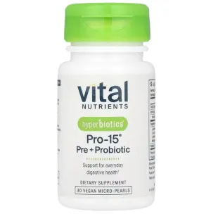 Пробиотики + пребиотики, PRO-15, Prebiotic + Probiotic, Hyperbiotics, 5 млрд КОЕ, 30 микрожемчужин замедленного действия