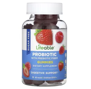 Пробіотики та пребіотики, без цукру, Probiotic with Prebiotic, Lifeable, 5 мільярдів, з ягідним смаком, 60 жувальних цукерок (2,5 мільярди КУО в одній жувальній цукерці)