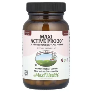 Травні ферменти, пробіотики та пребіотики, Maxi Active Pro 20™, Maxi Health, 20 мільярдів, 30 капсул із уповільненим вивільненням