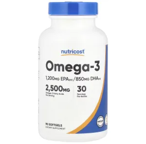 Омега-3, Omega-3, Nutricost, 2500 мг, 90 гелевих капсул (833 мг на 1 капсулу)