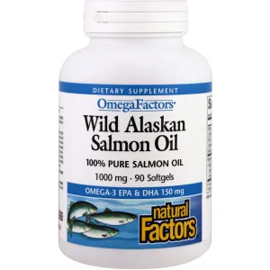 Масло дикого аляскинского лосося, Wild Alaskan Salmon Oil, Natural Factors, 1000 мг, 90 кап.
