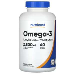 Омега-3, Omega-3, Nutricost, 2500 мг, 120 гелевих капсул (833 мг в 1 капсулі)
