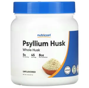 Подорожник, Psyllium Husk, Nutricost, цілісне лушпиння насіння, 227 г 
