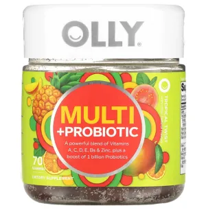 Мультивітаміни + пробіотик 1 млрд КУО, Multi + Probiotic, OLLY, для підтримки здоров'я травної системи та імунітету, тропічний твіст, 70 жувальних цукерок