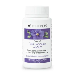 Масло семян льна, Гринвит, Грин-Виза, Омега-3, 120 гелевых капсул
