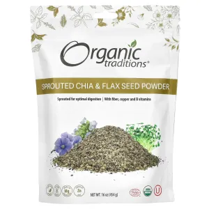 Пророслі насіння чіа та льону, Sprouted Chia & Flax Seed Powder, Organic Traditions, порошок, 454 г