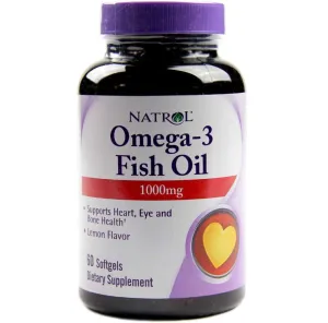 Омега-3, рыбий жир, Omega-3 Fish Oil, Natrol, лимонный вкус, 1000 мг, 60 гелевых капсул