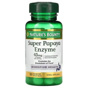 Ферменты папайи, Super Papaya Enzyme, Nature's Bounty, вкус мяты, 15 мг, 90 жевательных таблеток

