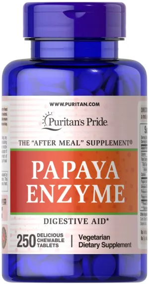 Пищеварительные ферменты папаин, Papaya Enzyme, Puritan's Pride, ягоды, 250 жевательных таблеток