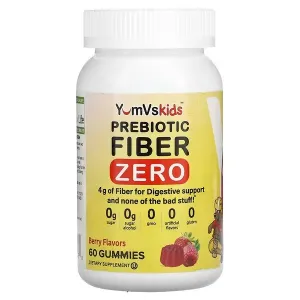Пребіотична клітковина, Prebiotic Fiber Zero, YumVs, для дітей зі смаком ягід, 4 г, 60 жувальних мармеладок (2 г в одній жувальній таблетці)